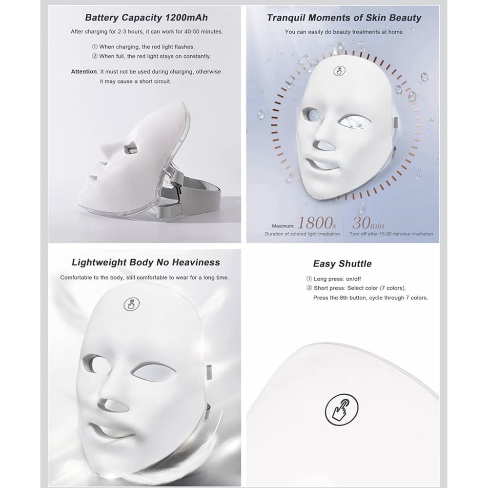 NEW Facial Beauty Mask 7 Color Light Therapy Skin Care Firming, Acne & Collagen - Picture 9 of 11